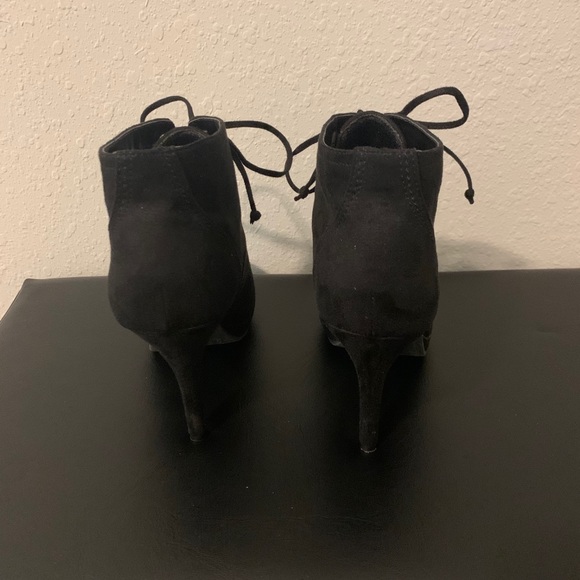 Fioni Black Suede Lace Up High Heel Pump Booties - Picture 4 of 6